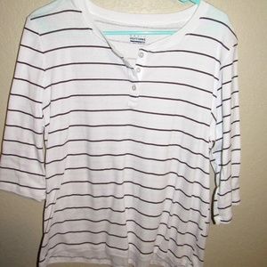 White 3/4 Sleeve Striped Shirt